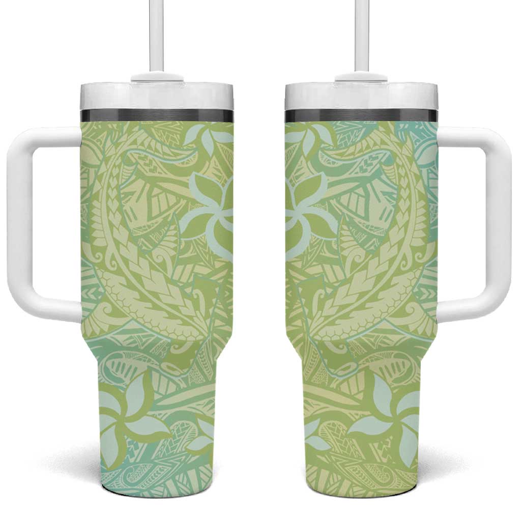 Baby Green Gradient Polynesia Hawaiian Tribal Hammerhead Shark Tattoo Custom Stanley Quencher 40oz Stainless Steel Tumbler With Handle