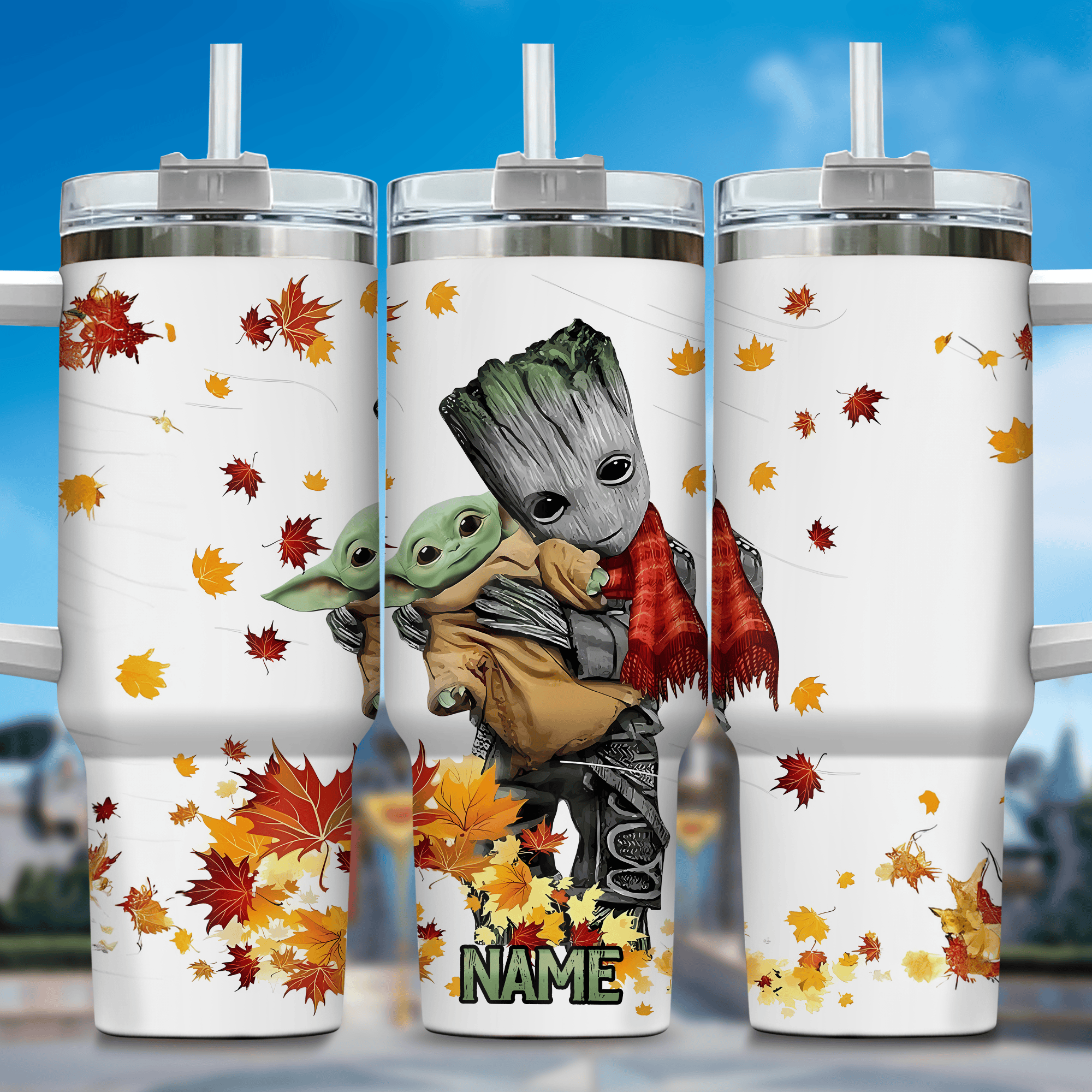 Baby Groot Cartoon Custom Stanley Quencher 40oz Stainless Steel Tumbler With Handle