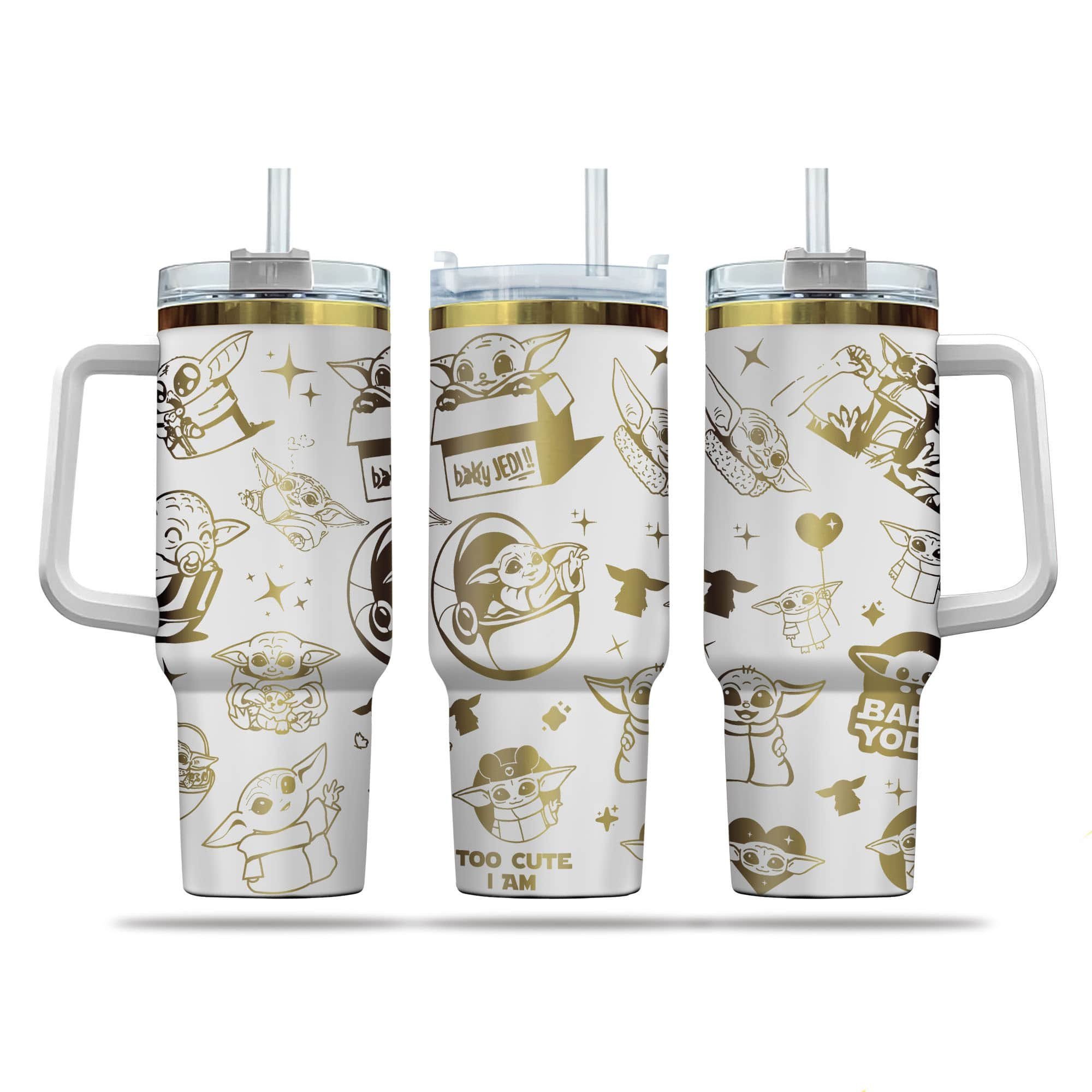 Baby Yoda Cartoon Custom Stanley Quencher 40oz Stainless Steel Tumbler With Handle