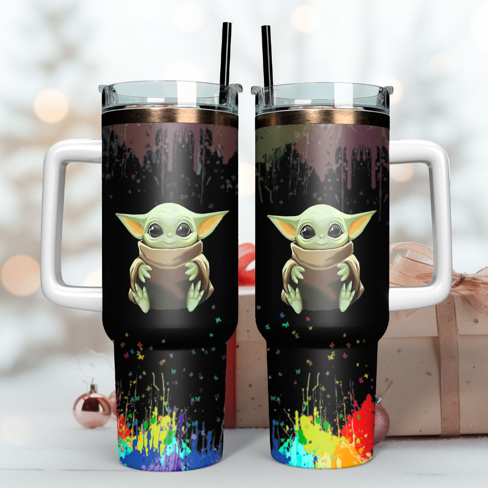 Baby Yoda Movie Custom Stanley Quencher 40oz Stainless Steel Tumbler With Handle