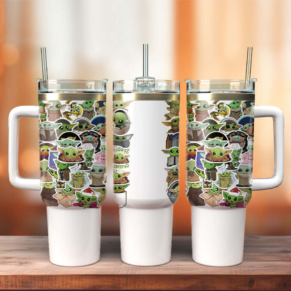 Baby Yoda Star Wars Movie Custom Stanley Quencher 40oz Stainless Steel Tumbler With Handle