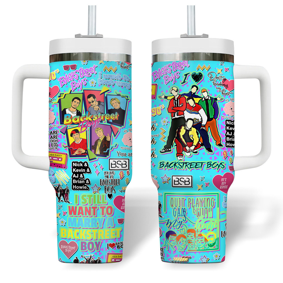 Backstreet Boys Music Custom Stanley Quencher 40oz Stainless Steel Tumbler With Handle
