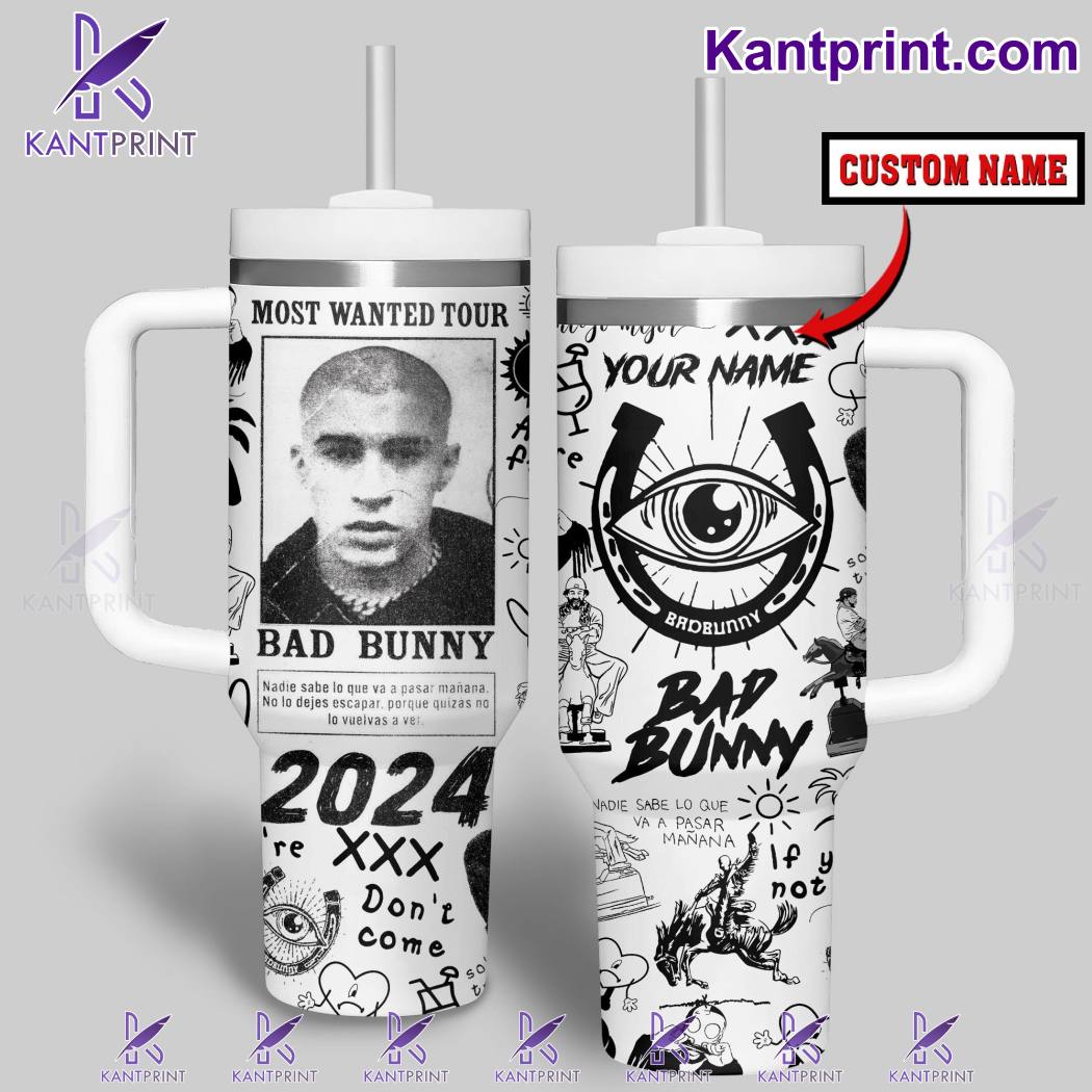 Bad Bunny Music Custom Stanley Quencher 40oz Stainless Steel Tumbler With Handle