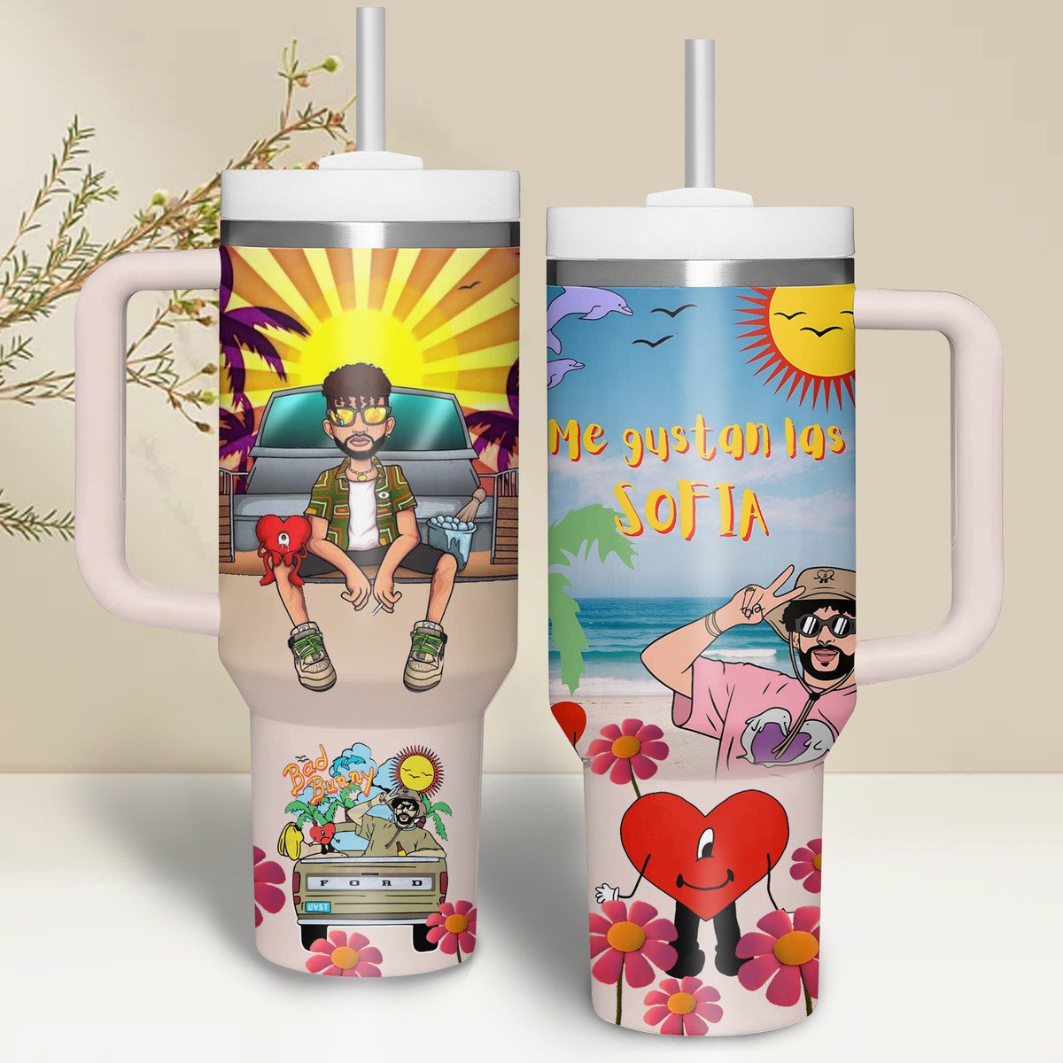 Bad Bunny Music Custom Stanley Quencher 40oz Stainless Steel Tumbler With Handle