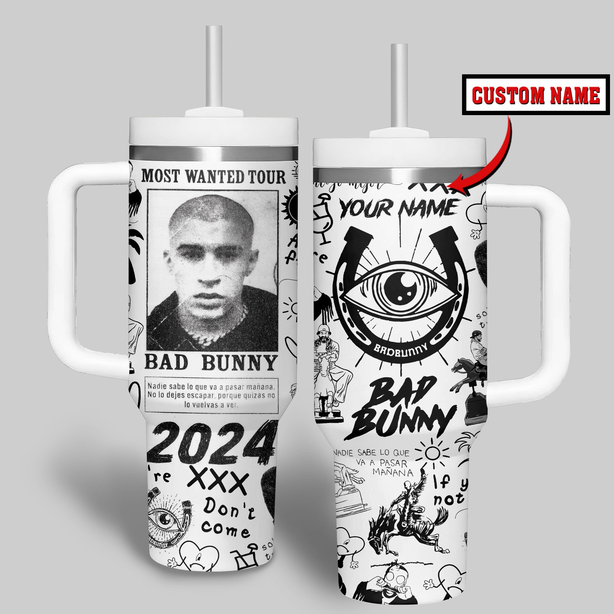 Bad Bunny Music Custom Stanley Quencher 40oz Stainless Steel Tumbler With Handle