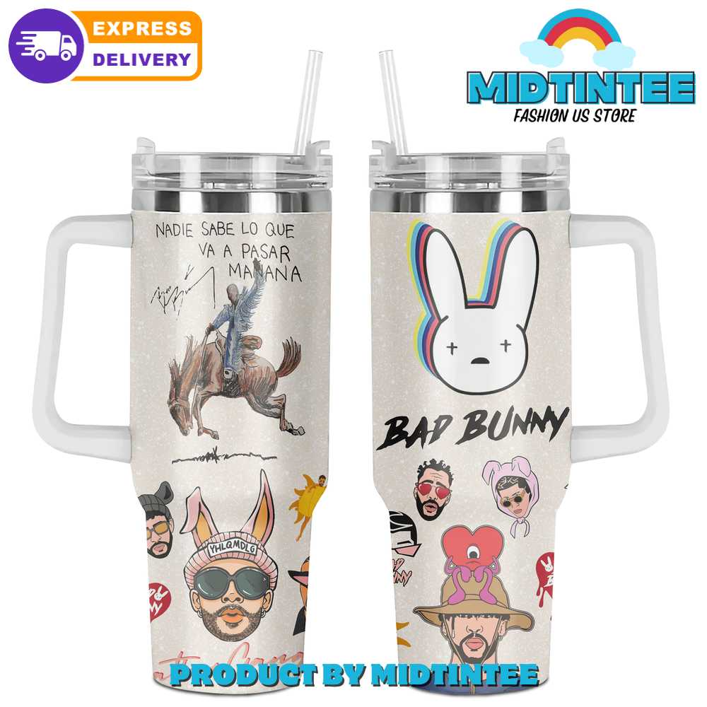 Bad Bunny Music Custom Stanley Quencher 40oz Stainless Steel Tumbler With Handle