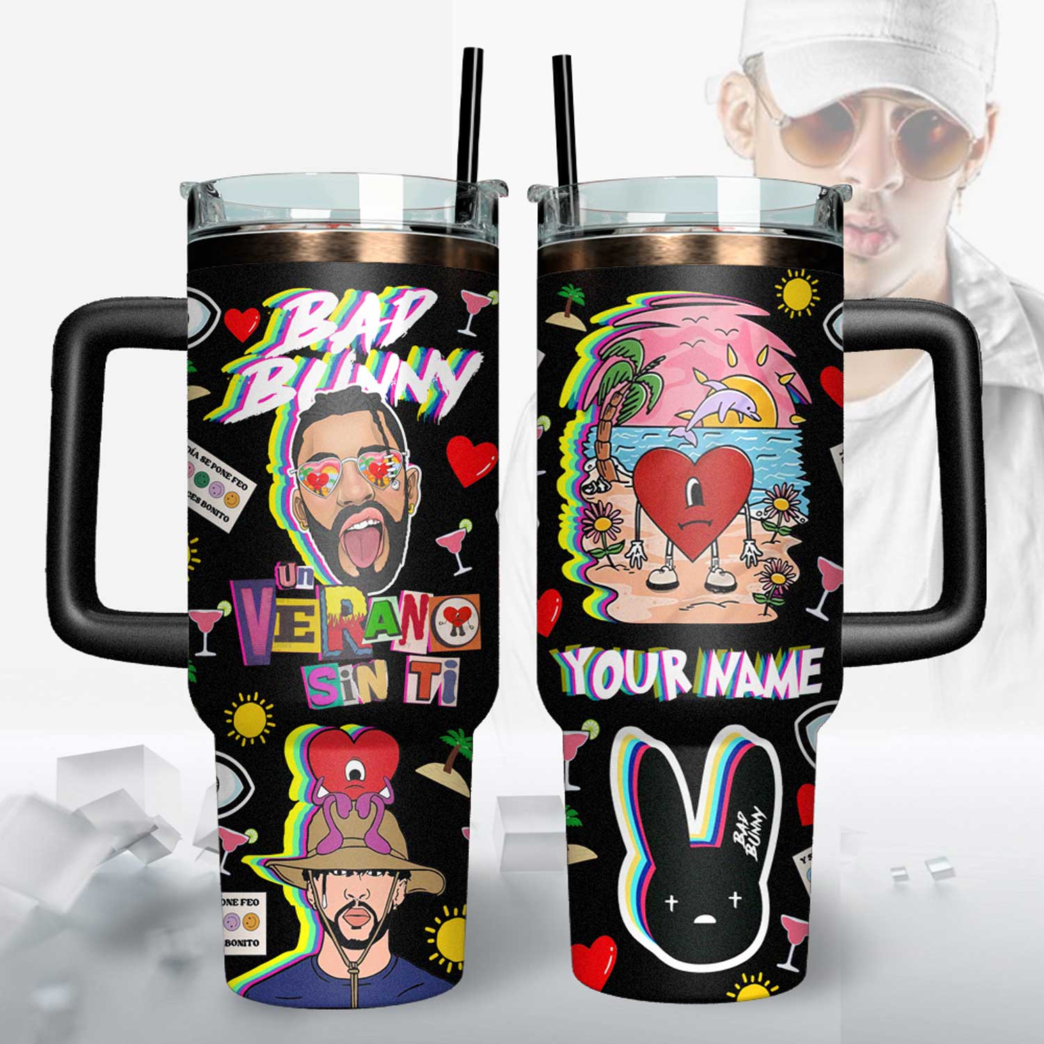 Bad Bunny Music Custom Stanley Quencher 40oz Stainless Steel Tumbler With Handle