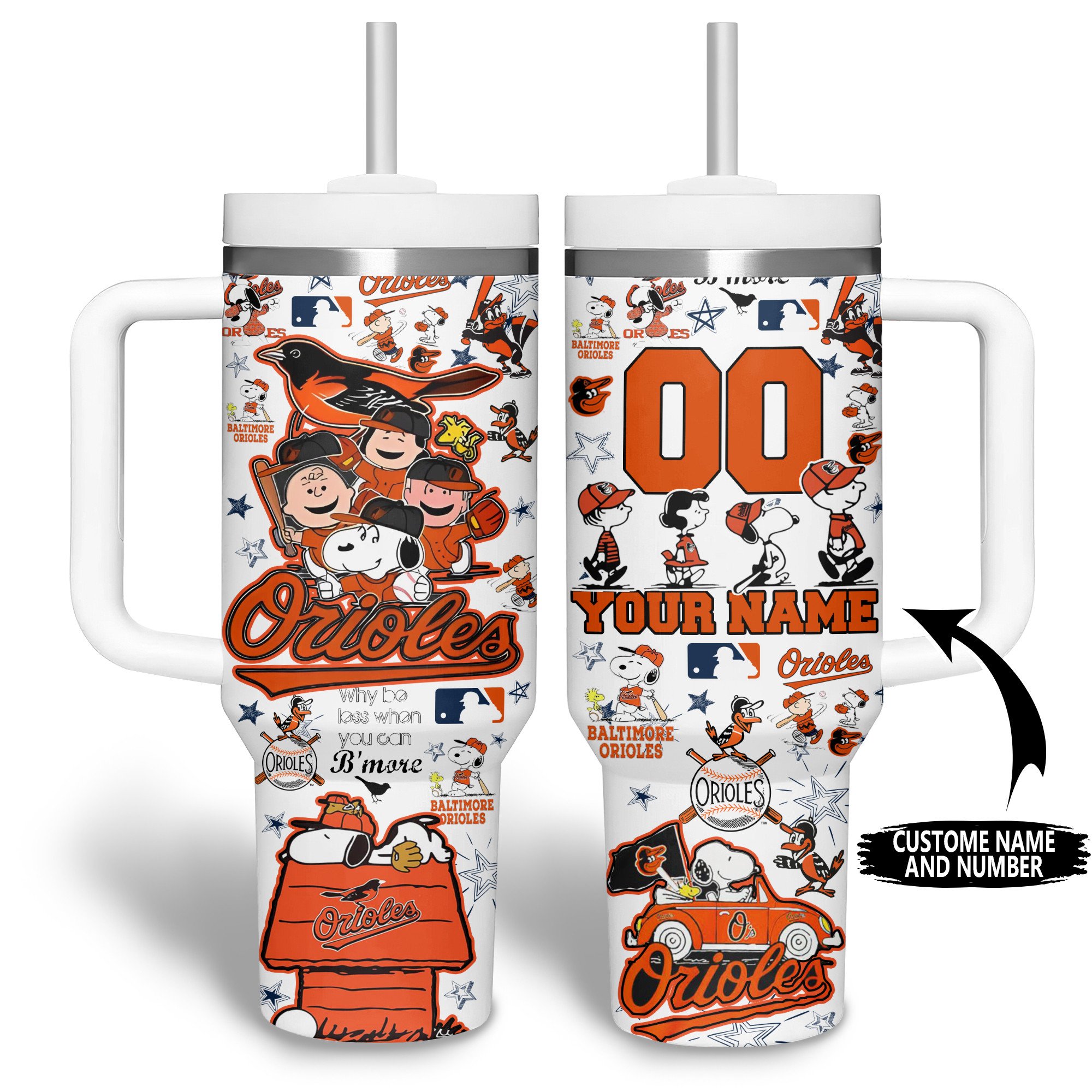 Baltimore Orioles MLB Custom Stanley Quencher 40oz Stainless Steel Tumbler With Handle