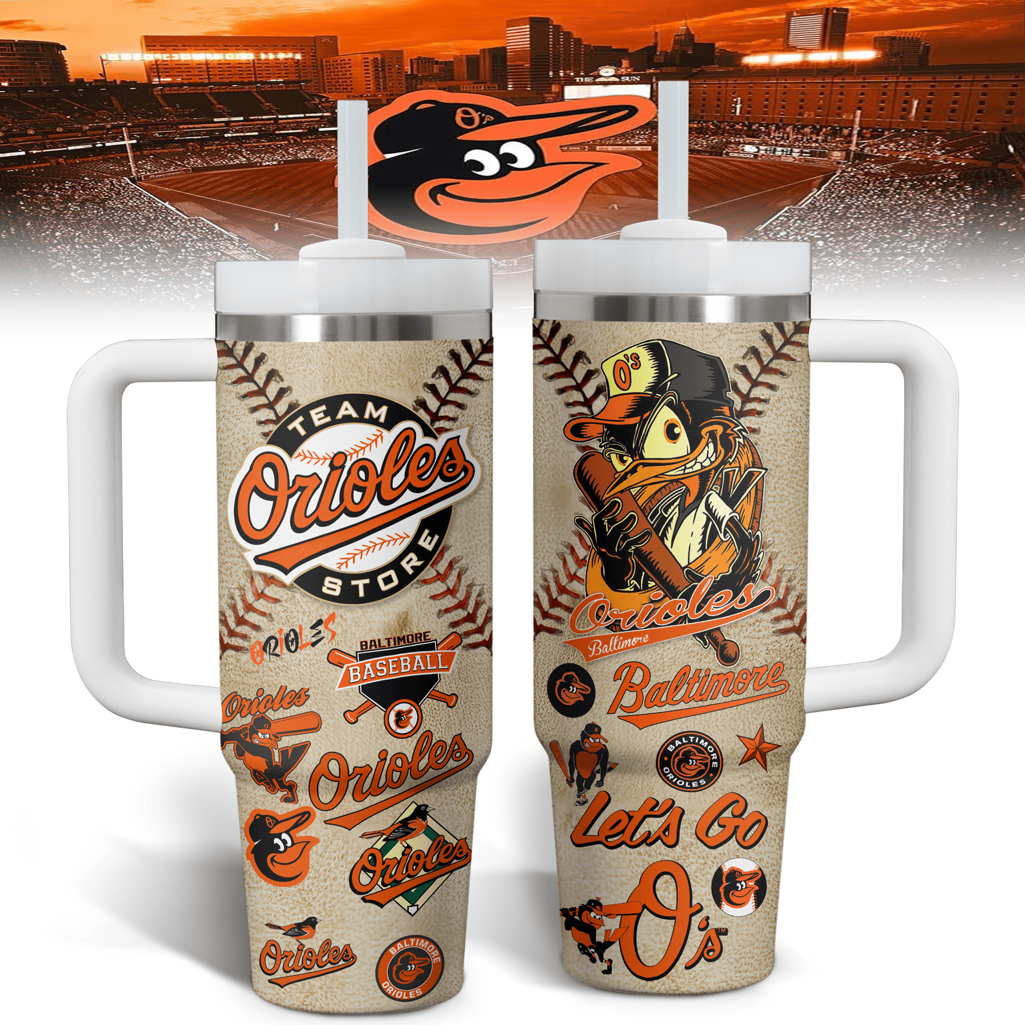 Baltimore Orioles MLB Custom Stanley Quencher 40oz Stainless Steel Tumbler With Handle