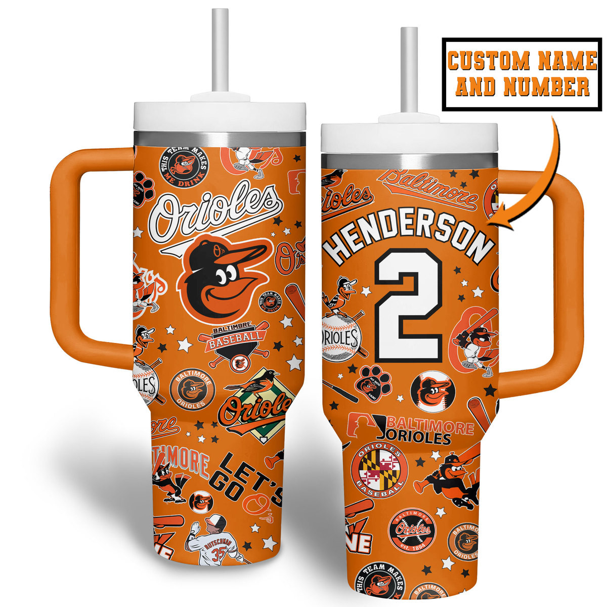 Baltimore Orioles MLB Custom Stanley Quencher 40oz Stainless Steel Tumbler With Handle