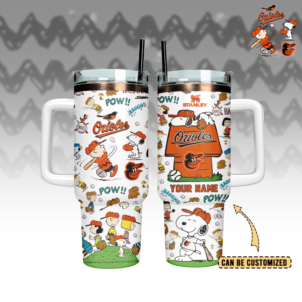 Baltimore Orioles x Peanuts Custom Stanley Quencher 40oz Stainless Steel Tumbler With Handle
