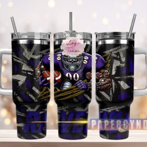 Baltimore Ravens Custom Stanley Quencher 40oz Stainless Steel Tumbler With Handle