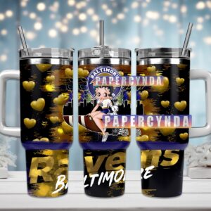 Baltimore Ravens Custom Stanley Quencher 40oz Stainless Steel Tumbler With Handle