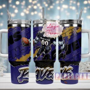 Baltimore Ravens Custom Stanley Quencher 40oz Stainless Steel Tumbler With Handle