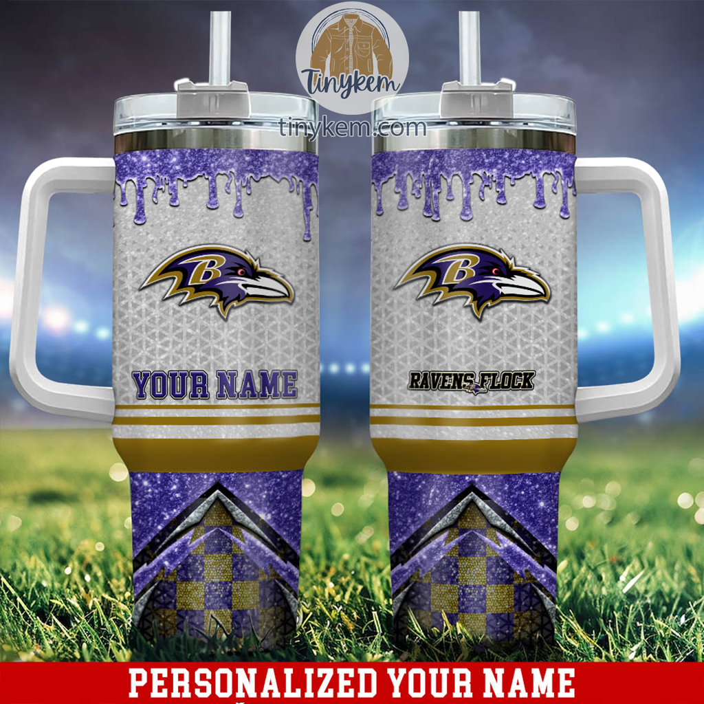 Baltimore Ravens Glitter NFL Custom Stanley Quencher 40oz Stainless Steel Tumbler With Handle