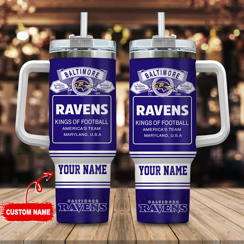 Baltimore Ravens NFL Bud Light Custom Stanley Quencher 40oz Stainless Steel Tumbler With Handle