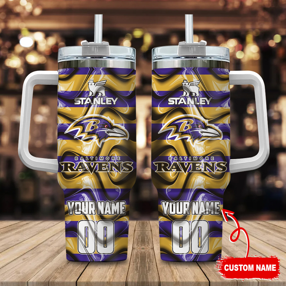 Baltimore Ravens NFL Custom Stanley Quencher 40oz Stainless Steel Tumbler With Handle