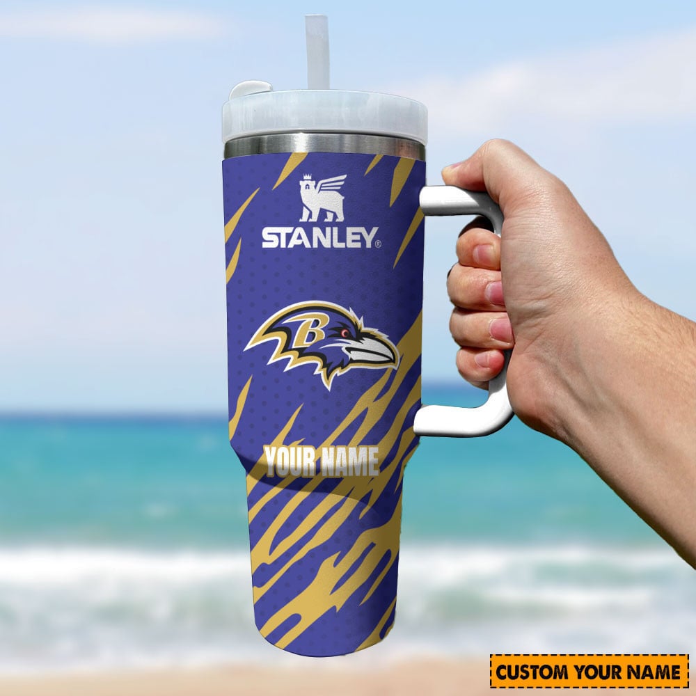 Baltimore Ravens NFL Custom Stanley Quencher 40oz Stainless Steel Tumbler With Handle
