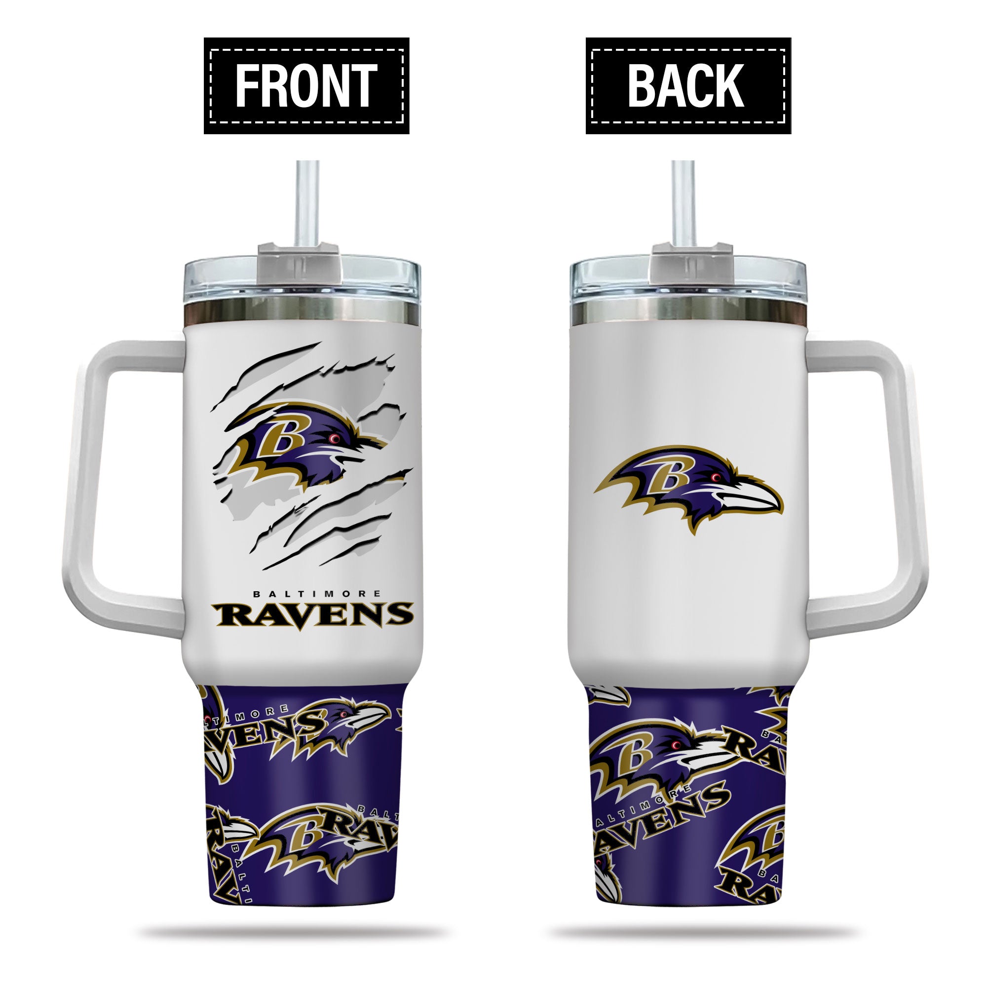 Baltimore Ravens NFL Custom Stanley Quencher 40oz Stainless Steel Tumbler With Handle