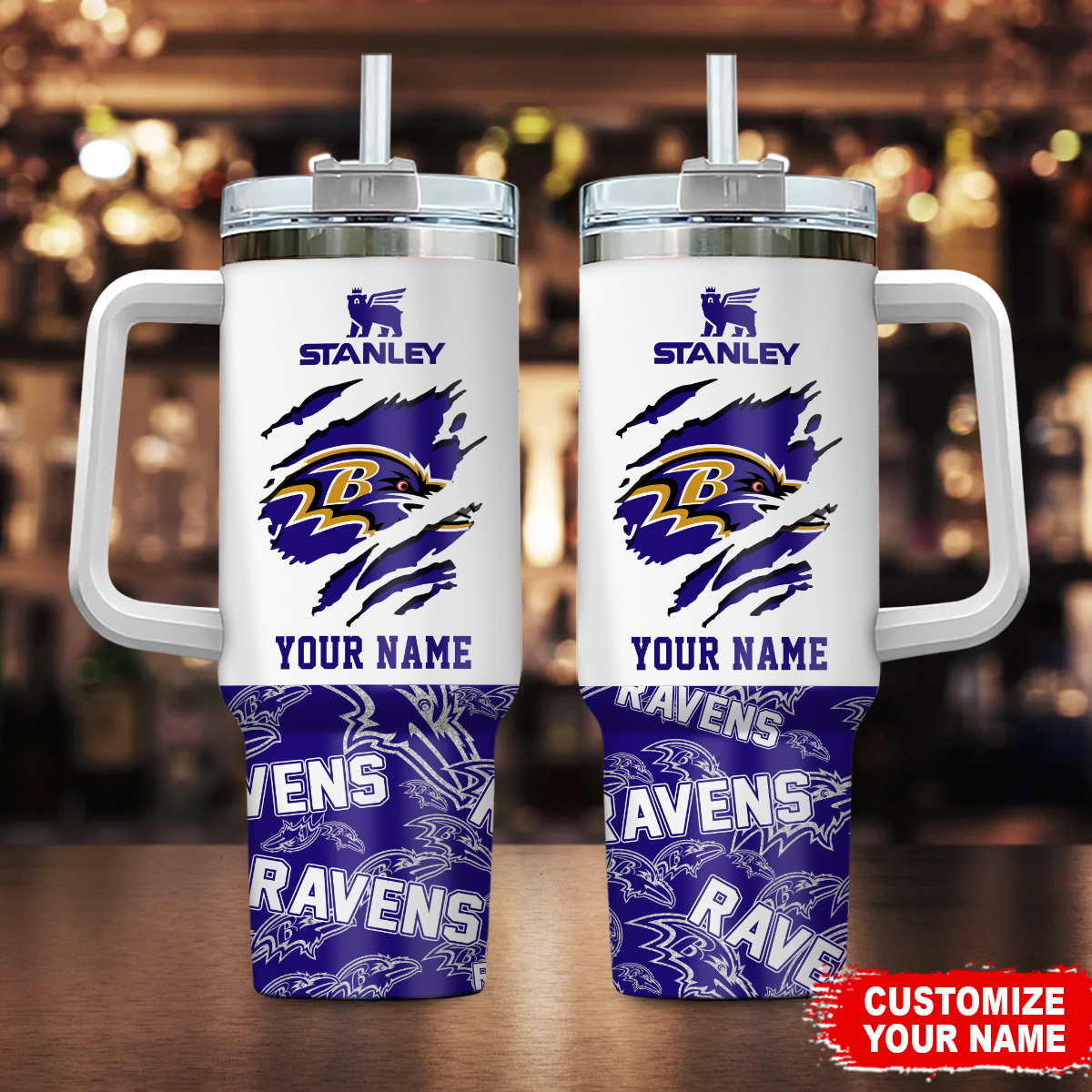 Baltimore Ravens NFL Custom Stanley Quencher 40oz Stainless Steel Tumbler With Handle