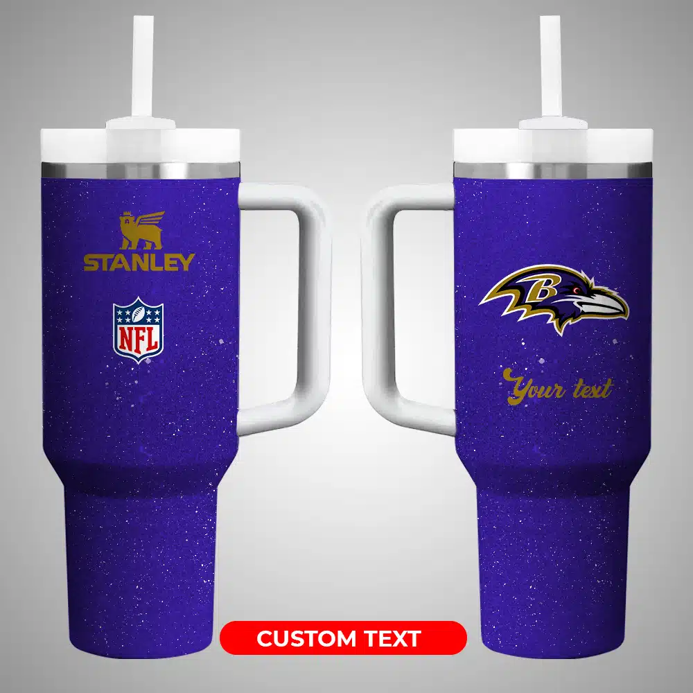 Baltimore Ravens NFL Custom Stanley Quencher 40oz Stainless Steel Tumbler With Handle