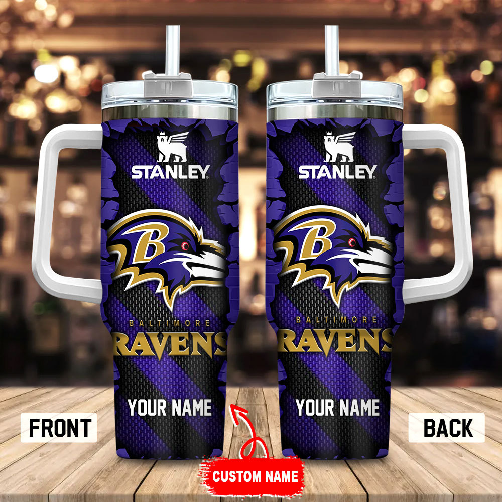 Baltimore Ravens NFL Custom Stanley Quencher 40oz Stainless Steel Tumbler With Handle