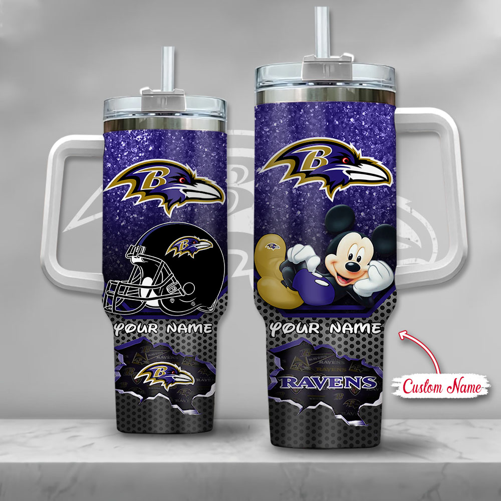 Baltimore Ravens NFL Custom Stanley Quencher 40oz Stainless Steel Tumbler With Handle