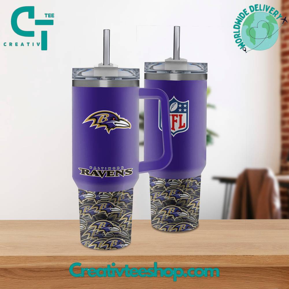 Baltimore Ravens NFL Custom Stanley Quencher 40oz Stainless Steel Tumbler With Handle