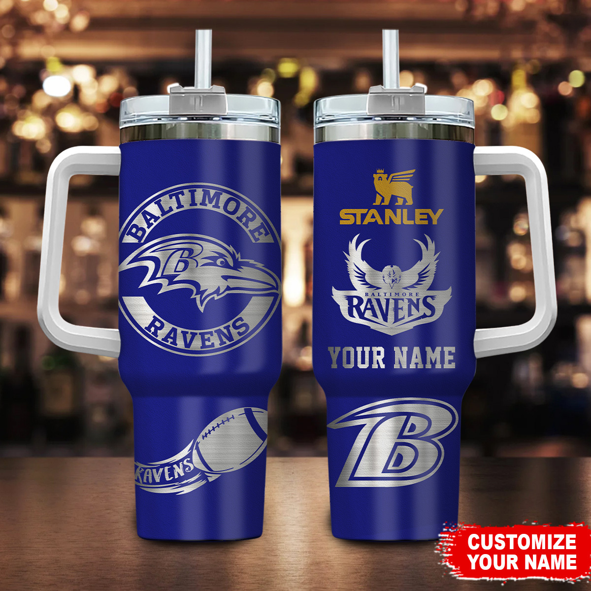 Baltimore Ravens NFL Custom Stanley Quencher 40oz Stainless Steel Tumbler With Handle