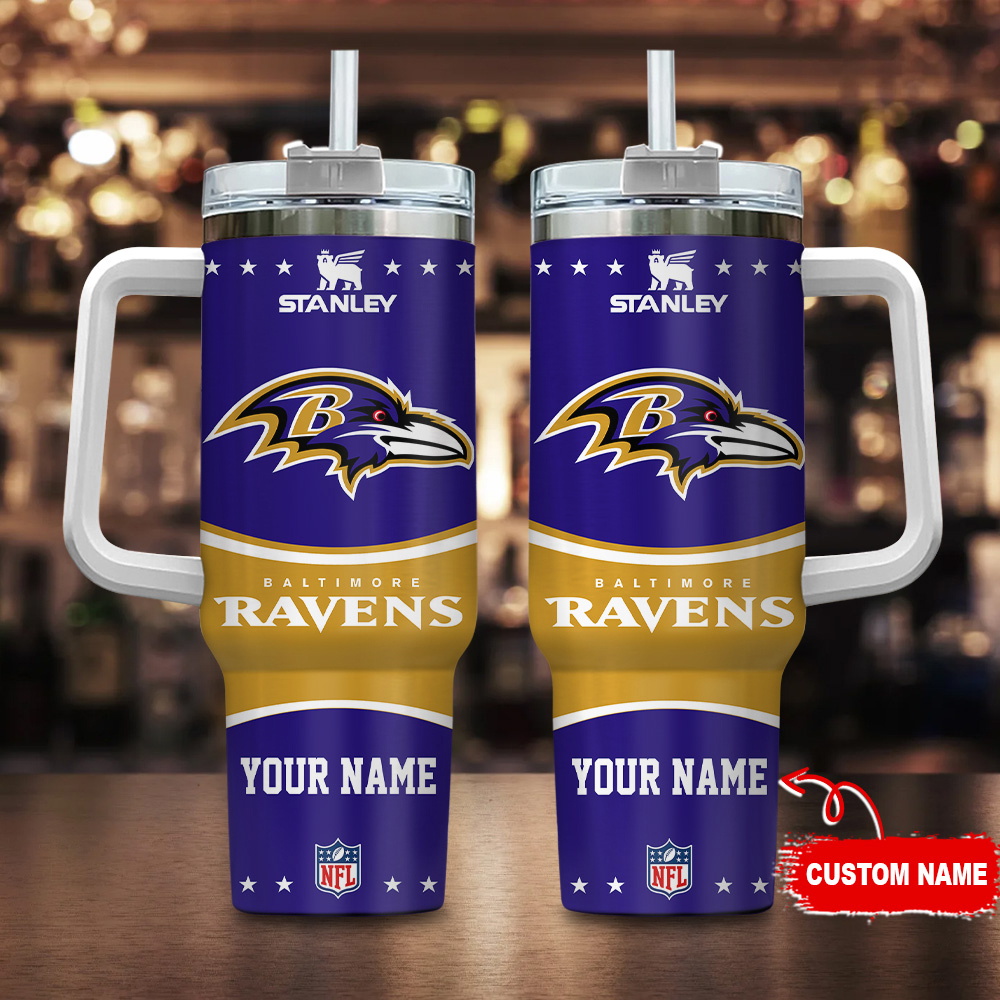 Baltimore Ravens NFL Custom Stanley Quencher 40oz Stainless Steel Tumbler With Handle
