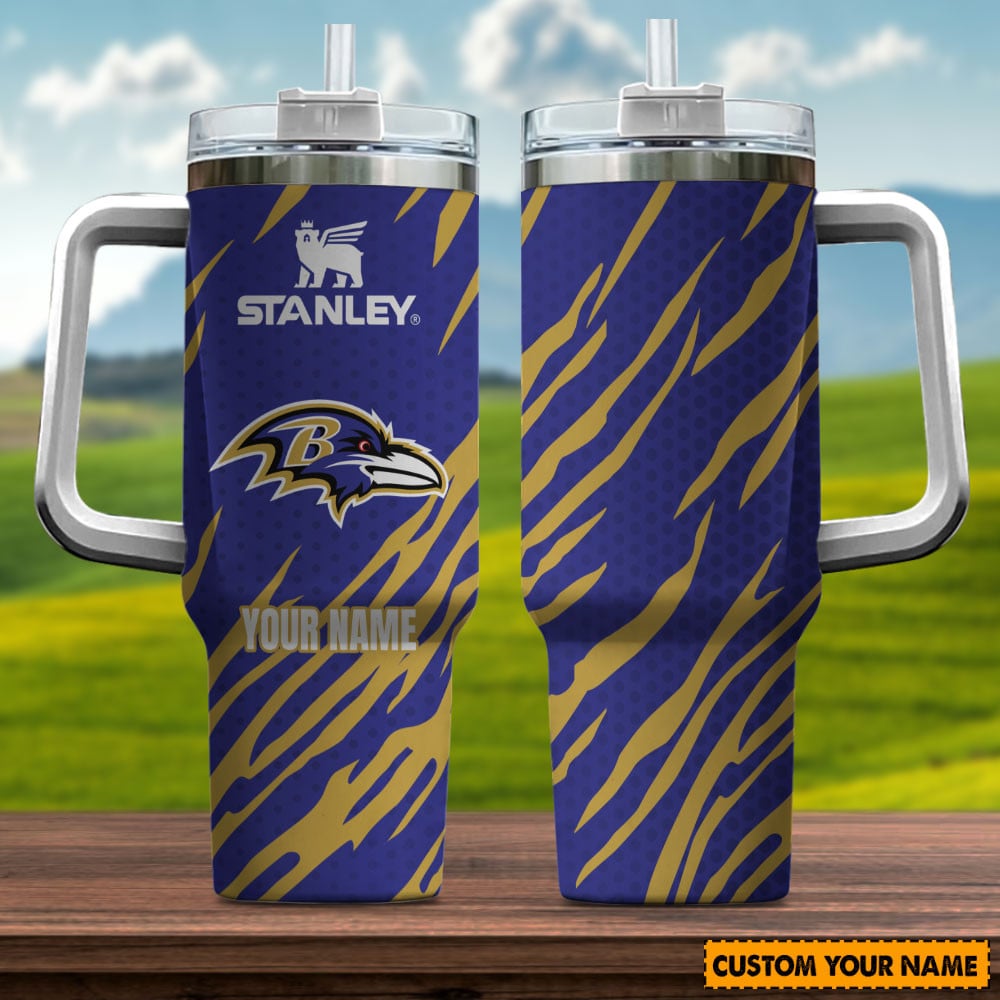 Baltimore Ravens NFL Custom Stanley Quencher 40oz Stainless Steel Tumbler With Handle