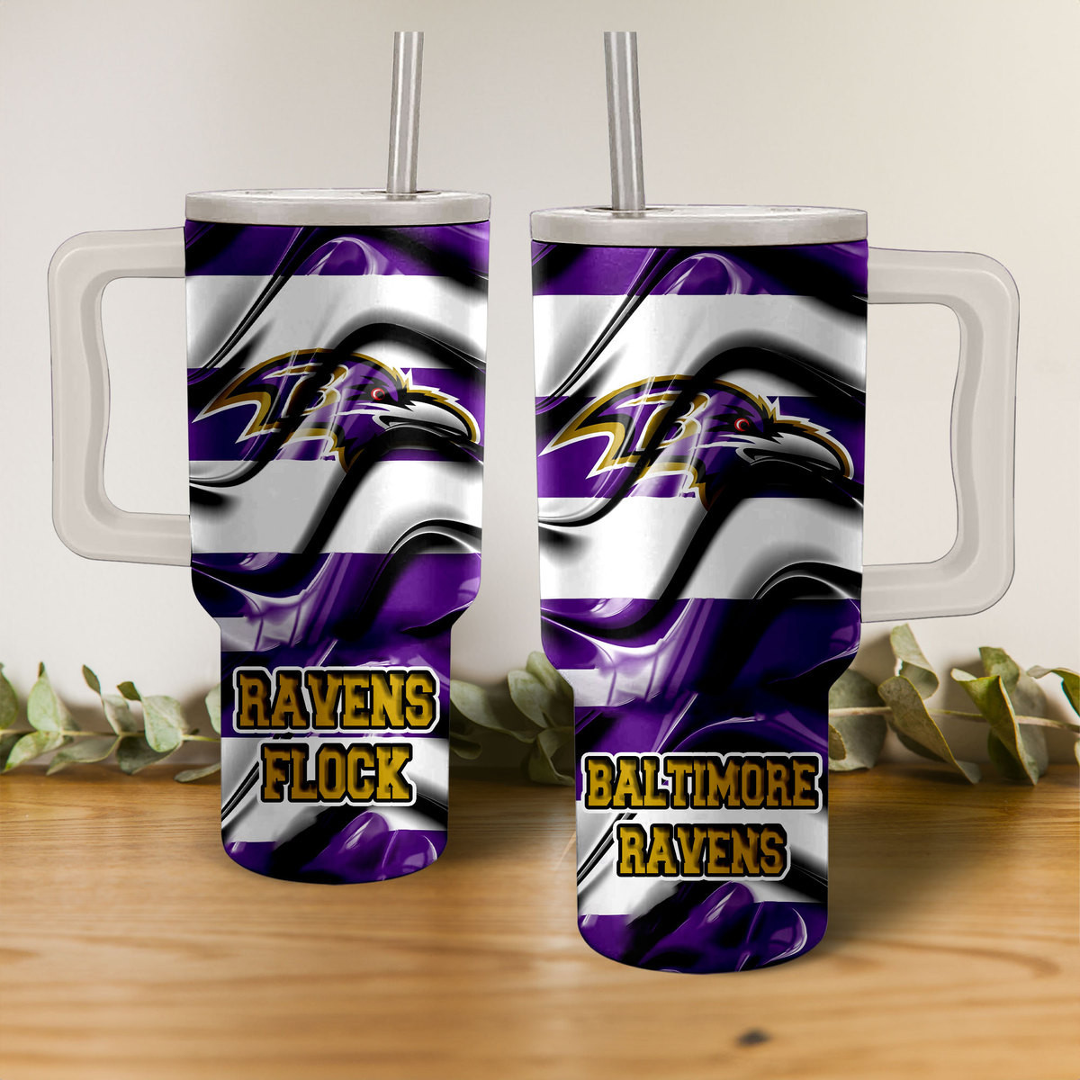 Baltimore Ravens NFL Custom Stanley Quencher 40oz Stainless Steel Tumbler With Handle