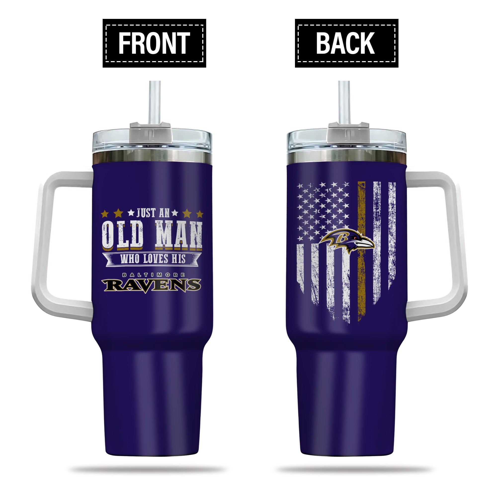 Baltimore Ravens NFL Custom Stanley Quencher 40oz Stainless Steel Tumbler With Handle