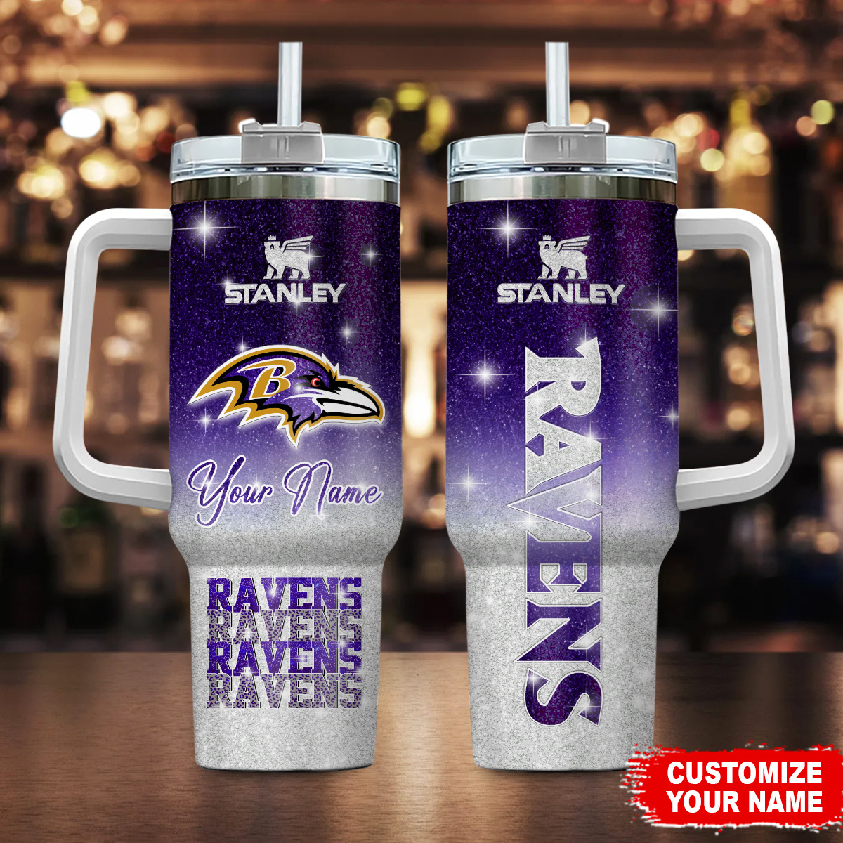 Baltimore Ravens NFL Custom Stanley Quencher 40oz Stainless Steel Tumbler With Handle