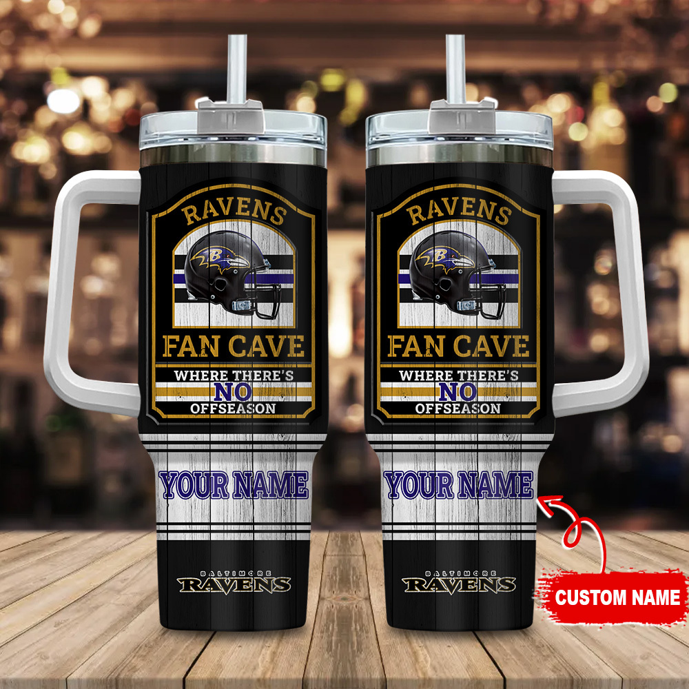 Baltimore Ravens NFL Fan Cave Custom Stanley Quencher 40oz Stainless Steel Tumbler With Handle