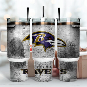 Baltimore Ravens NFL Fingerprint Effect Custom Stanley Quencher 40oz Stainless Steel Tumbler With Handle