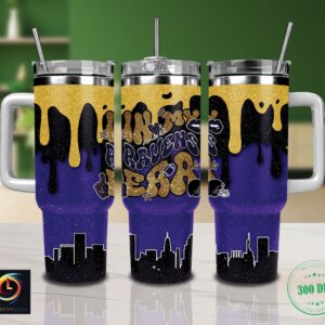 Baltimore Ravens NFL Glitter Custom Stanley Quencher 40oz Stainless Steel Tumbler With Handle