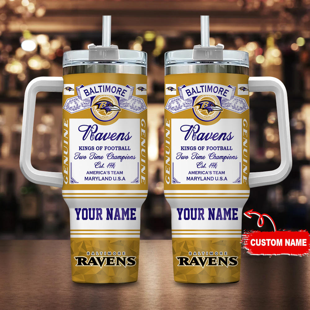 Baltimore Ravens NFL Kings of Football Custom Stanley Quencher 40oz Stainless Steel Tumbler With Handle