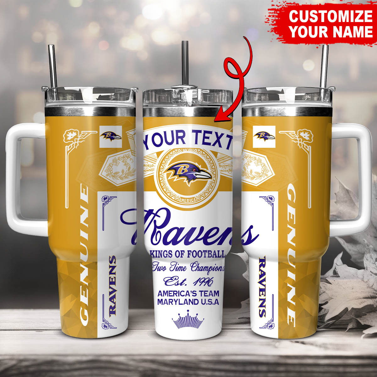 Baltimore Ravens NFL Kings Of Football Custom Stanley Quencher 40oz Stainless Steel Tumbler With Handle