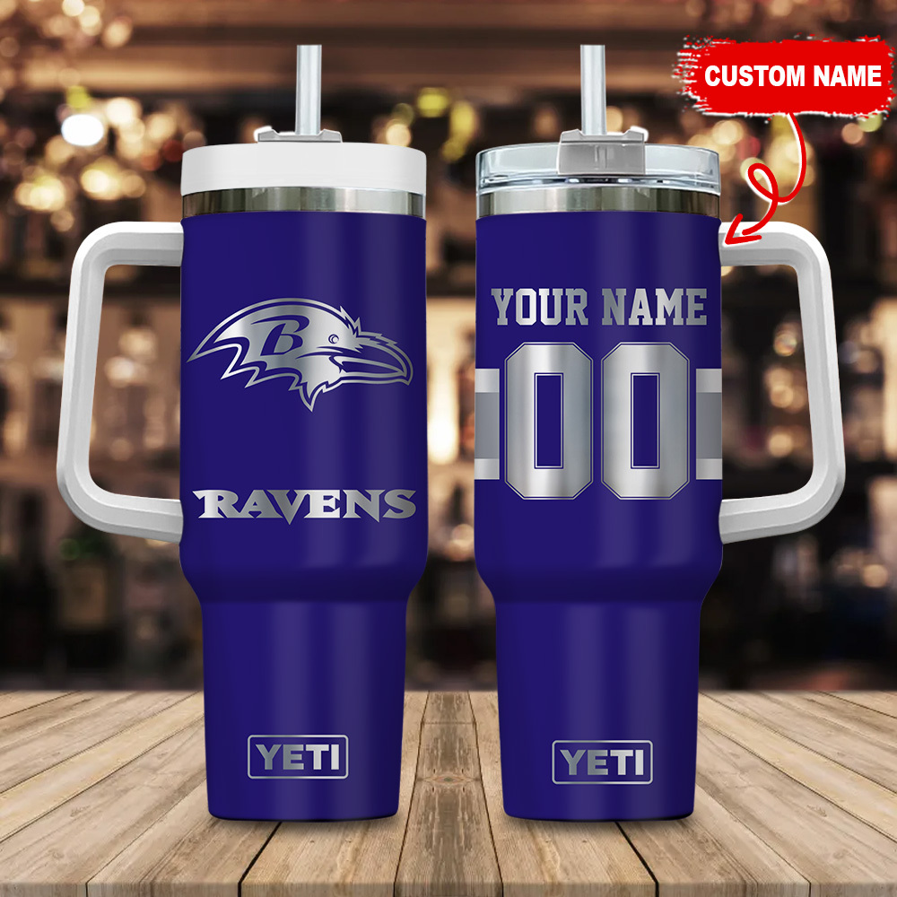 Baltimore Ravens NFL Laser Engraved Effect Custom Stanley Quencher 40oz Stainless Steel Tumbler With Handle