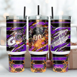 Baltimore Ravens NFL Mascot Custom Stanley Quencher 40oz Stainless Steel Tumbler With Handle