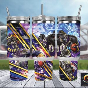 Baltimore Ravens NFL Mascot Custom Stanley Quencher 40oz Stainless Steel Tumbler With Handle