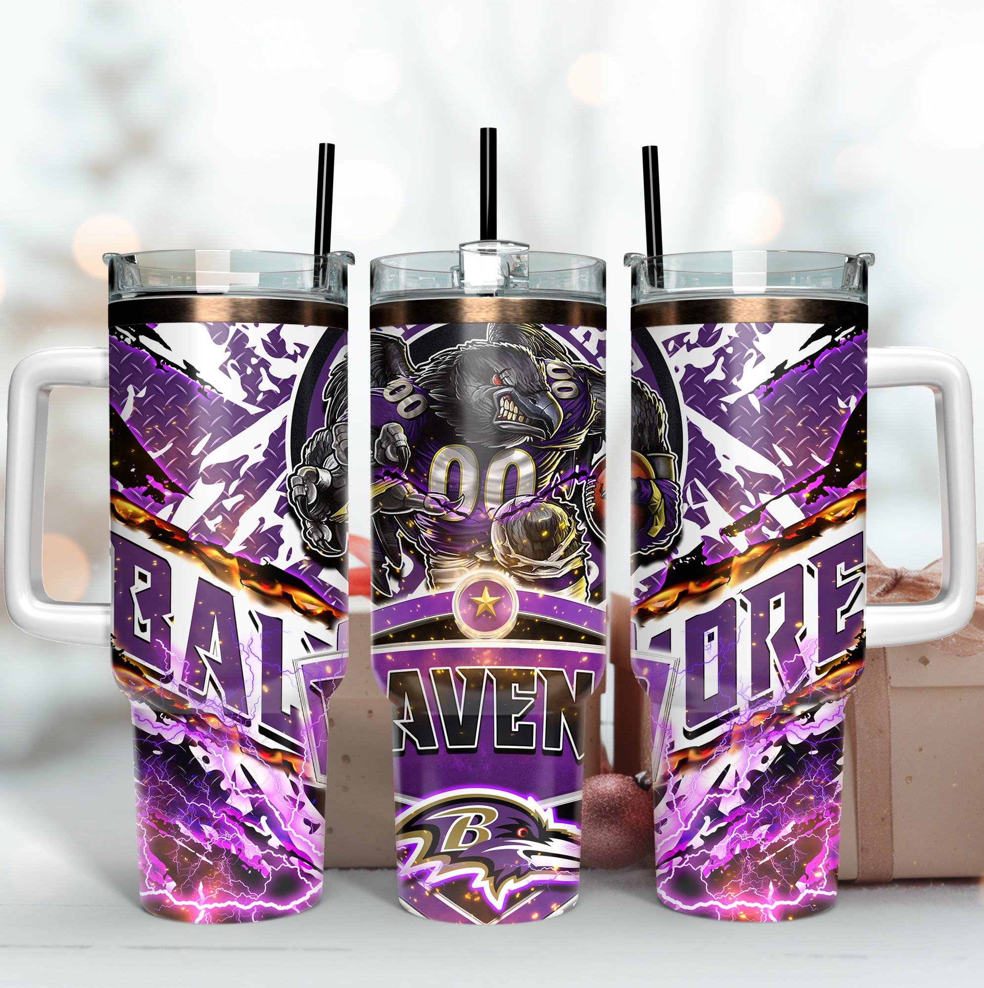Baltimore Ravens NFL Mascot Custom Stanley Quencher 40oz Stainless Steel Tumbler With Handle