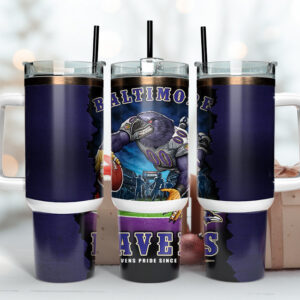 Baltimore Ravens NFL Mascot Custom Stanley Quencher 40oz Stainless Steel Tumbler With Handle