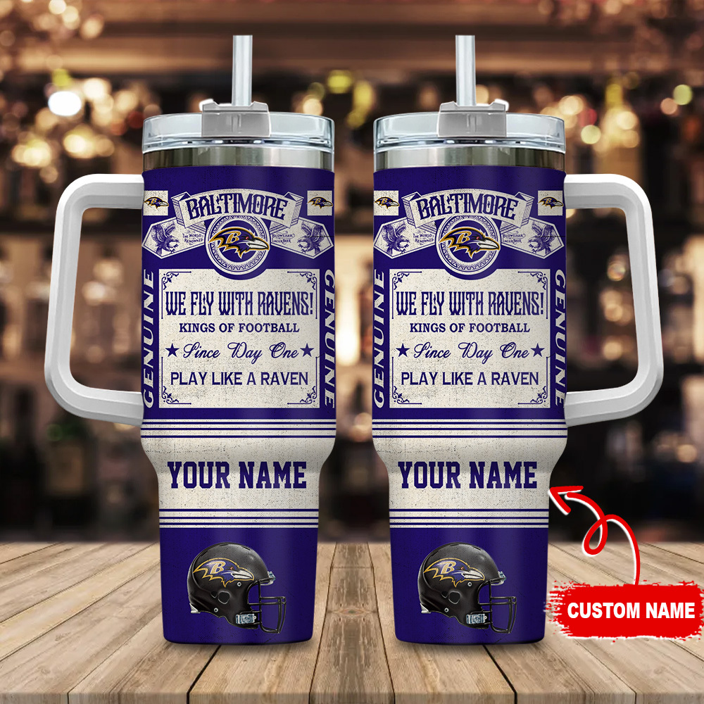 Baltimore Ravens NFL Vintage Kings Of Football Custom Stanley Quencher 40oz Stainless Steel Tumbler With Handle