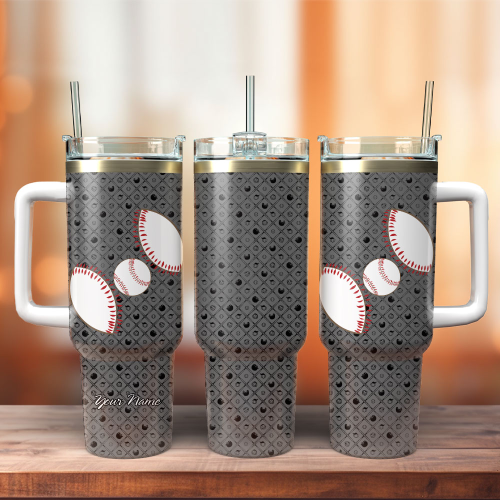Baseball Artwork Custom Stanley Quencher 40oz Stainless Steel Tumbler With Handle