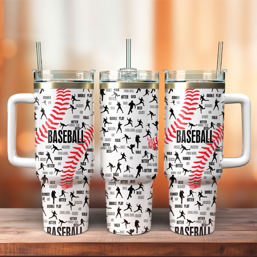 Baseball Artwork Custom Stanley Quencher 40oz Stainless Steel Tumbler With Handle
