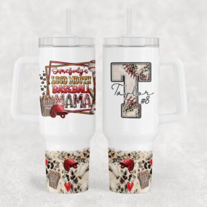 Baseball Mama Custom Stanley Quencher 40oz Stainless Steel Tumbler With Handle