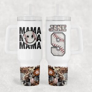Baseball Mama Custom Stanley Quencher 40oz Stainless Steel Tumbler With Handle