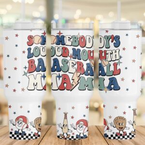 Baseball Mama Custom Stanley Quencher 40oz Stainless Steel Tumbler With Handle